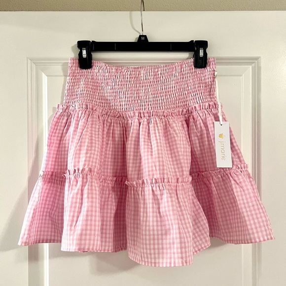J Marie Pink Checkered Tiered Skirt with Slip Underneath. Size Small. - Picture 3 of 5